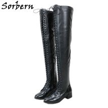 Low Heel Over The Knee Boots For Women Round Toe Hoof Heels Unisex Long Boot - £262.30 GBP