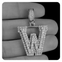 1.50Ct Round Cut Simulated Moissanite &quot;W&quot; Letter Pendant 14K White Gold Plated - £79.59 GBP