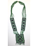 Vintage Southwestern Beaded Necklace Green Black White Statement - £19.78 GBP