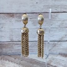 Vintage Clip On Earrings Stunning Gold Tone Long Statement Dangle - $16.99