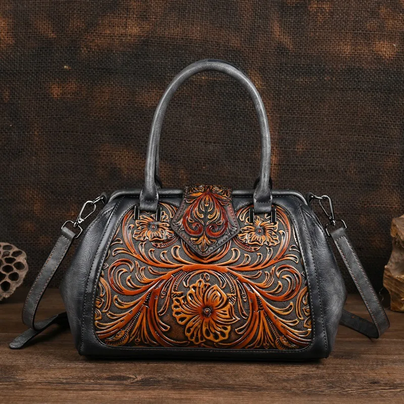  Vintage Embossed Handmade Handbag For Women Versatile PU Leather Shoulder Bag  - £59.15 GBP