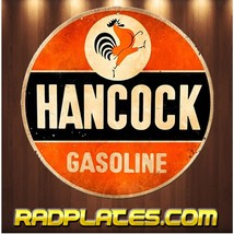 Vintage Retro style Round Man Cave Garage Hancock Gasoline Aluminum Sign 12&quot; - £15.61 GBP