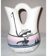 Native American Ceremonial Wedding Vase Hand Painted Sunset in a Teepe S... - $125.44