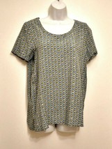 J Jill Top Blue Geo Print XS Rayon Dressy Blouse NEW Generous May Fit La... - $34.30