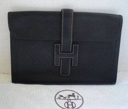 Auth Vintage HERMES Black Ardennes 29cm Jige PM Clutch Pochette Bag Handbag - $2,299.99