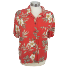 Tahiti Reef Club vintage Women Hawaiian shirt rayon medium red floral tropical - $22.76