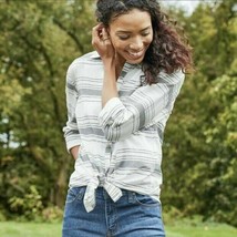 Matilda Jane Joanna Gaines White/Gray Stripe Button Down Shirt NWT Large - £22.66 GBP