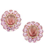 18k Rose Gold Rosa Turmalin Cabochon Huggie Ohrringe Rosa Saphir Diamant - €5.387,19 EUR