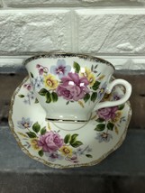Grace Teaware Floral Pink Roses Tea Cup &amp; Saucer Pink White Flowers Gold Ware - £13.30 GBP