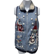 VTG Christmas Sweater Vest Womens SZ S VICTORIA JONES Embroidered UGLY Z... - $22.79