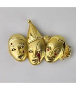 Vintage AJC Goldtone Triple Clown Face Broach - $14.85