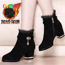 spring, autumn and winter suede short boots thick heel women&#39;s boots sexy lace w - £28.01 GBP