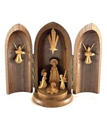 Vtg Wood Hand Carved Religious Nativity Germany Hinged Bullet Mini Tript... - $68.53 CAD