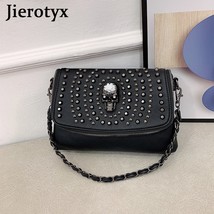 JIEROTYX New Design Women Shoulder Bag Vintage Punk Tote Black Leather Crossbody - £36.59 GBP