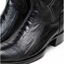 DENVER Genuine Ostrich Leg Skin Cowboy Boot from the Western Collection Black image 8