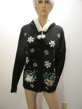 VICTORIA JONES Vintage Embellished Beads Sequin Hoodie Cardigan Black M Embroid - £27.93 GBP