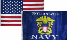 3x5 Wholesale Combo USA American &amp; U.S. Navy USN Eagle Anchor Flag 3&#39;x5&#39; 2 Pack - £22.01 GBP