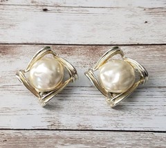 Vintage Clip On Earrings Large Faux Pearl With Unusual Halo Statement - £11.21 GBP