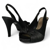 Fioni Black Size 8.5 Fioni Night Satin Bow Accents Slingback Platform Sandals - £19.90 GBP