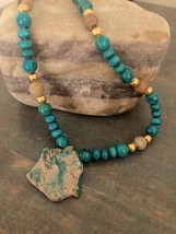 Imperial Jasper Center Stone With Picture Jasper/Azurite/Turquoise Wood Accents  - £26.37 GBP