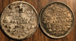 1903 1907 Lot Of 2 Canada Silver 5 Cents Coins - £9.53 GBP