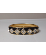 Swarovski Black And Gold Tone Hinged Metal Bracelet With Clear Stones - £52.08 GBP