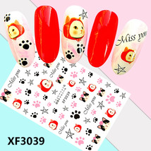 Nail Art 3D Decal Stickers pretty cat in hat pink black paw star miss you XF3039 - £2.52 GBP
