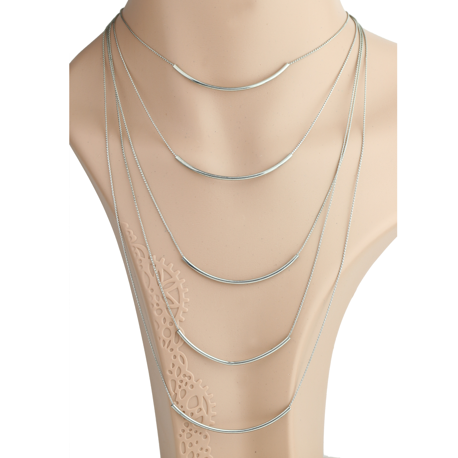 Silver Tone Multi-Strand 5 Bar Necklace