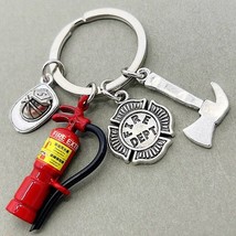 Firefighter Fireman Helmet Extinguisher Axe Fire Dept Keychain Gift - $9.85