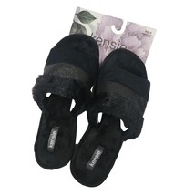 Kensie Memory Foam Slippers Womens Large Size 9 Black Fur Sueded Shimmer Bands - £17.22 GBP