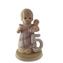 Lefton Age 5 Figurine The Christopher Collection Birthday Girl Brown Hai... - $8.98