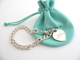 Tiffany &amp; Co Silver Happy Anniversary Heart Charm Pendant Cable Bracelet Pouch - £390.77 GBP