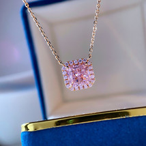 Pink Square Ring Necklace Classic High-End Luxury Ring Necklace Suit Evening Par - £7.95 GBP