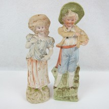 Antique German Porcelain Bisque Figures Sculptures Pair Boy &amp; Girl Harvest - £78.30 GBP
