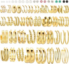 46 Pairs Gold Hoop Earrings Set for Women Girls Fashion Hypoallergenic Chunky Tw - £23.94 GBP