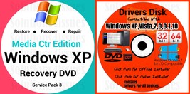 Windows Xp Media Center 32 bit &amp; &amp; Driver Combo Reinstall Boot Restore DVD Disk - £15.04 GBP
