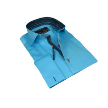 Men's Axxess Turkey Shirt 100% Cotton High Collar 224-08 French Cuffs Teal image 2