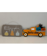 &quot;Hello Pumpkin&quot;&amp;&quot;Welcome&quot; Autumn Wooden Hanging Wall Sign Pumpkin Decor ... - $27.35 CAD