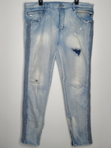 MNML Mens Jeans 40 Ankle Zip Jeans Denim Blue Distressed Button Fly 40x33 - $39.99