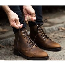 Handmade Men&#39;s Genuine Leather Patina Shaded Ankle Boots - $219.03 CAD+
