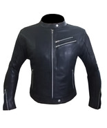 Black Slim Fit Leather Jacket Men Pure Cowskin Biker Racer Coat Cross fr... - £166.41 GBP