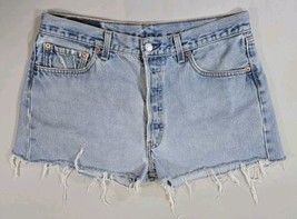 Vtg Levi’s Womens 501 XX Cut Off Light Wash Raw Hem Denim Jean Shorts Blue W 34 - $15.79