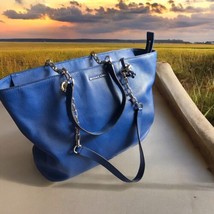 Michael Kors Blue Pebble Leather Chain Pocket Tote Large Purse Bag - $139.94