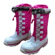 LANDS END Girls Sz 6 Tall Pink Lace Up Winter Snow Boots Faux Fur Inside Sherpa - $21.27