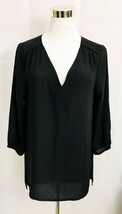 H&amp;M Blouse V Neck Hi Lo Hem 3/4 Sleeve Black Top size 6 - £9.50 GBP