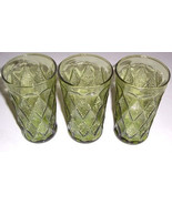 Vintage (3) Large Anchor Hocking Pressed Designed Vintage Green Glasses - $54.99