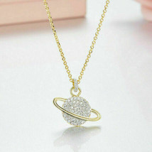 Space Star Saturn Pendant Necklace 0.5CT  Lab Created Diamond 14k Yellow Gold FN - £124.98 GBP