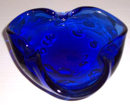 Vintage MURANO Glass Art Cobalt Blue Designed Table Display With Air Bub... - $130.00
