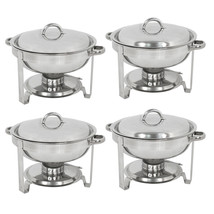 Round 4 Pack Chafing Dish 5 Quart Stainless Steel Full Size Tray Buffet ... - $195.99