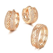 Kinel Hot 585 Rose Gold Ring Earring Jewelry Set Double Row Micro-wax Inlay Natu - £18.77 GBP